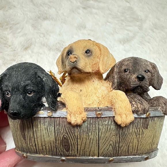 3 Lab Puppies In A Basket Christmas Tree Ornament - Black, Yellow, & Chocolate - Picture 1 of 8